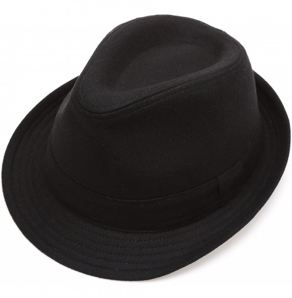Fedoras Men's Wool Blend Short Brim Fedora Hat with Band - Black - CN184EKXRLN