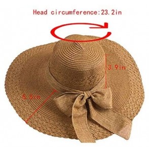 Sun Hats Womens Bowknot Straw Hat Floppy Wide Brim Roll up Sun Hat Beach Cap UPF 50+ - Light Brown - CH180O2MM4E