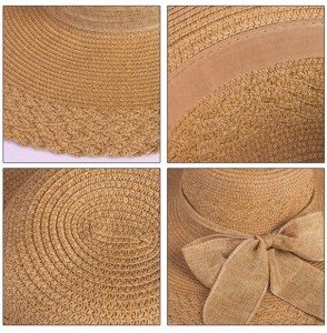 Sun Hats Womens Bowknot Straw Hat Floppy Wide Brim Roll up Sun Hat Beach Cap UPF 50+ - Light Brown - CH180O2MM4E