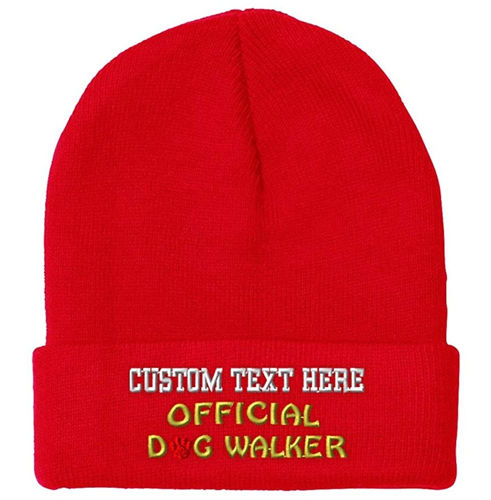 Skullies & Beanies Custom Beanie for Men & Women Official Dog Walker Embroidery Skull Cap Hat - Red - C318ZWOIA3W