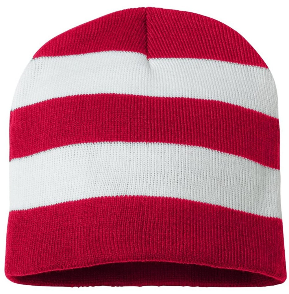 Skullies & Beanies SP01 - Rugby Striped Knit Beanie - Red/ White - CI1180CUELR