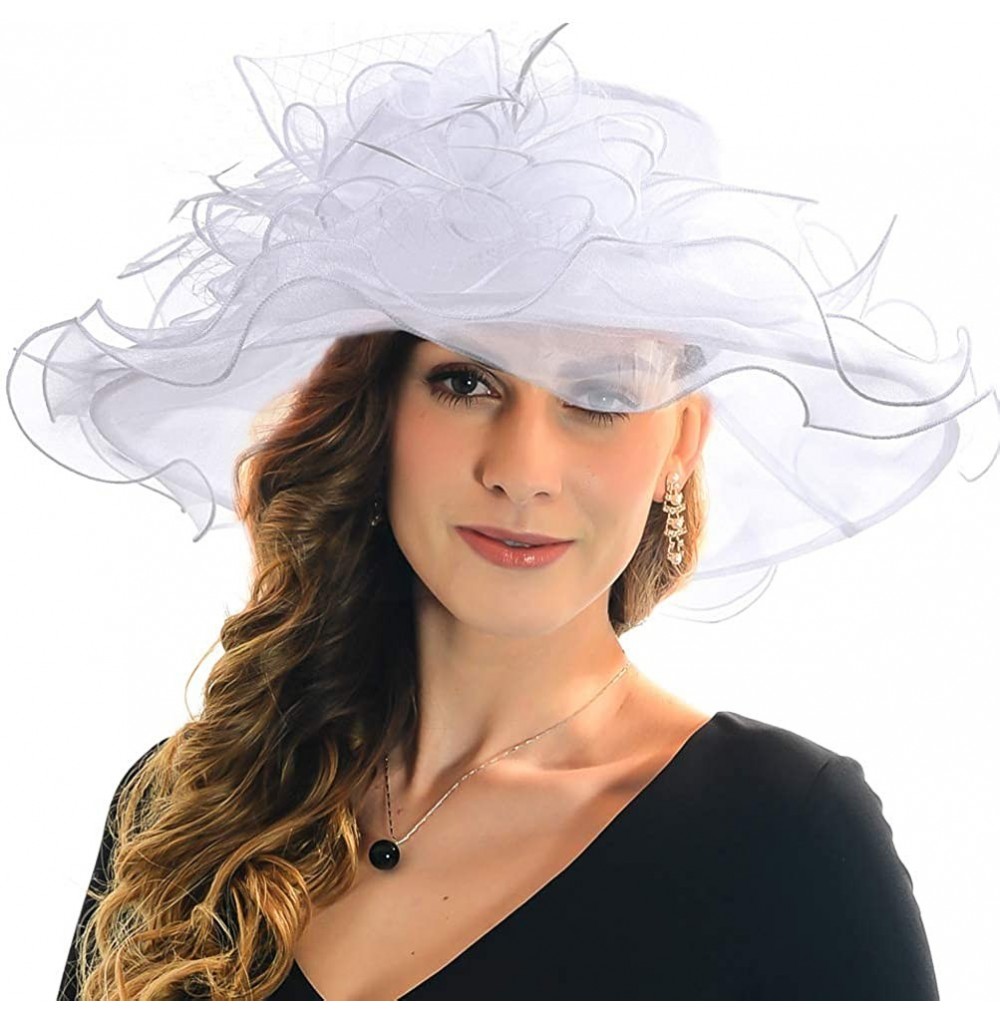 Bucket Hats Womens Black Kentucky Derby Church Hat Dress Fascinator Bridal Organza Tea Party Wedding Hat - Net-white - CN194A...
