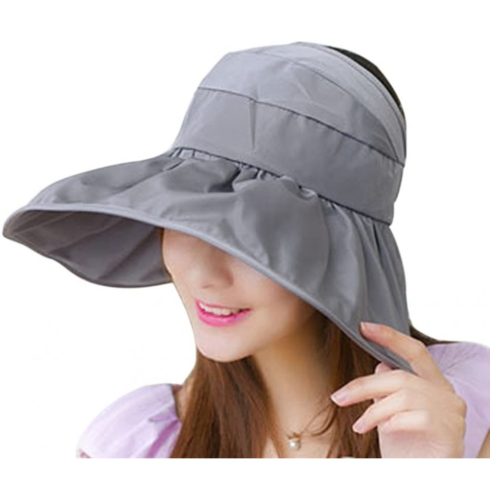Sun Hats Womens Foldable Anti UV Sun Hat Cap Big Brim Floppy Travel Beach Bucket Hat UPF50+ - Gray - C711ZPG6OA5