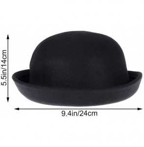 Fedoras Bowler Hat Wool Derby Hat Roll-up Brim Fedora Hat for Women (Black) - C512O0P4D1E