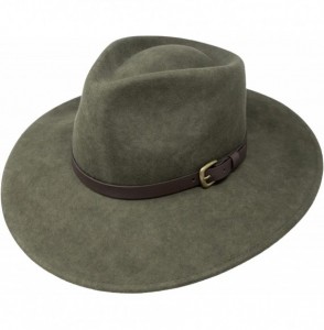 Fedoras B&S Premium Lewis - Wide Brim Fedora Hat - 100% Wool Felt - Water Resistant - Leather Band - Olive Green - CI180UADK6M