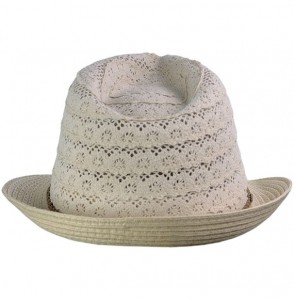 Fedoras Children's Brown Braided Trim Spring Summer Cotton Lace Vented Fedora Hat - Beige - C817YQ5O40T