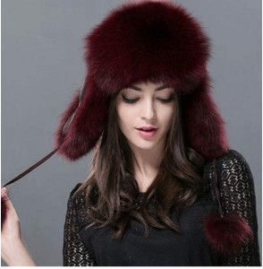 Bomber Hats Mens Winter Hat Real Fox Fur Genuine Leather Russian Ushanka Hats - Red Wine - CV18Z57NSZE