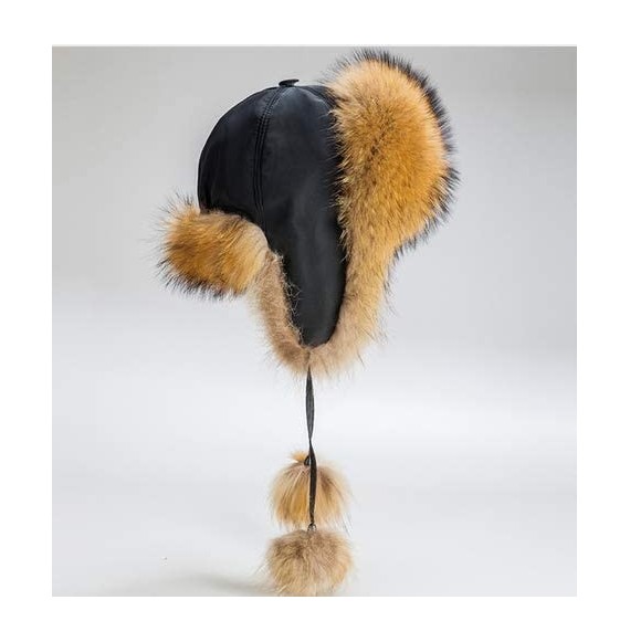 Bomber Hats Mens Winter Hat Real Fox Fur Genuine Leather Russian Ushanka Hats - Red Wine - CV18Z57NSZE