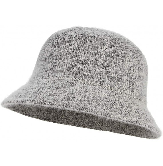 Bucket Hats Women Solid Angora Crochet Bucket Hat Vintage Wide Brim Cloche Hat - Grey Black - C518IG9YSQO