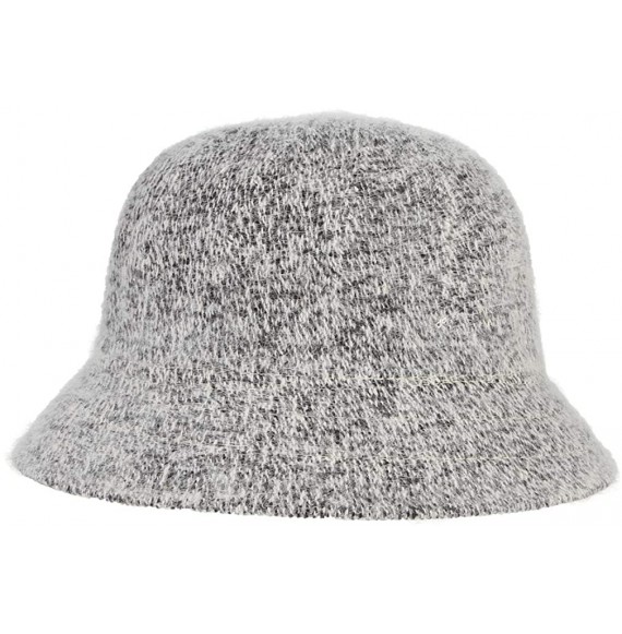 Bucket Hats Women Solid Angora Crochet Bucket Hat Vintage Wide Brim Cloche Hat - Grey Black - C518IG9YSQO