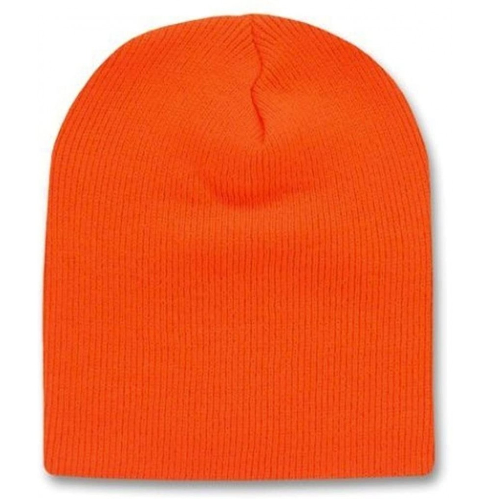 Skullies & Beanies 8 Inch Short Knit Beanie Ski Cap (One Size- Orange) - CC110QT5EOT