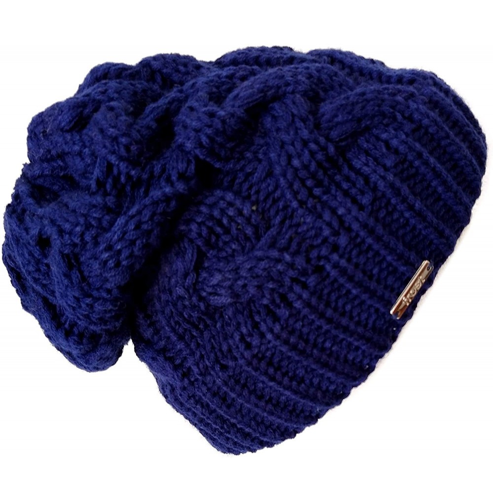 Skullies & Beanies Warm Winter Beanie for Women Chunky Cable Knit Hat M179 - Navy Blue - CU11CSA16Y5