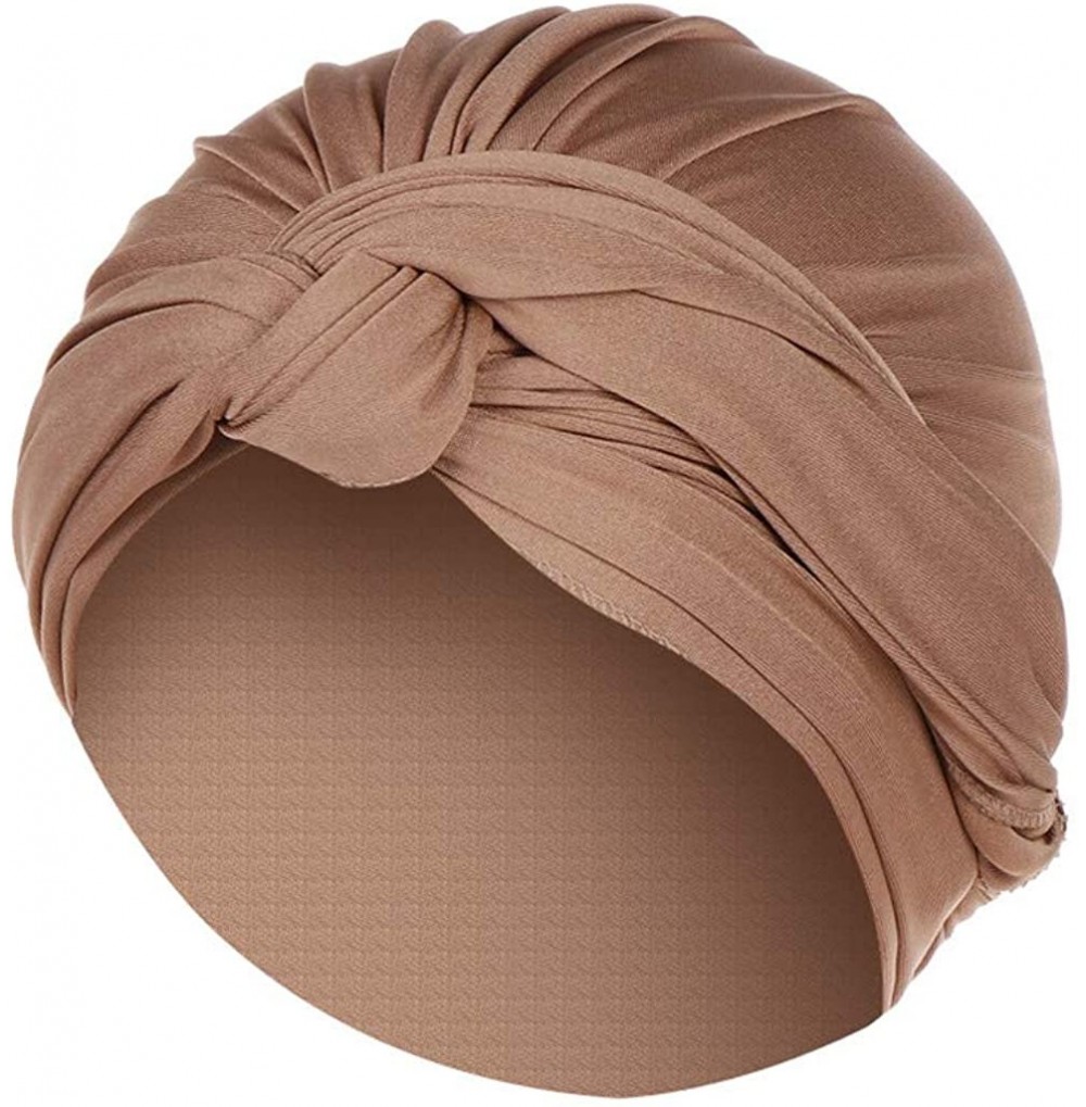 Skullies & Beanies Women's Sleep Soft Turban Autumn Winter Knotted Hat Wrap Cap Solid Color Muslim Knotted Wrap Scarf Cap - C...