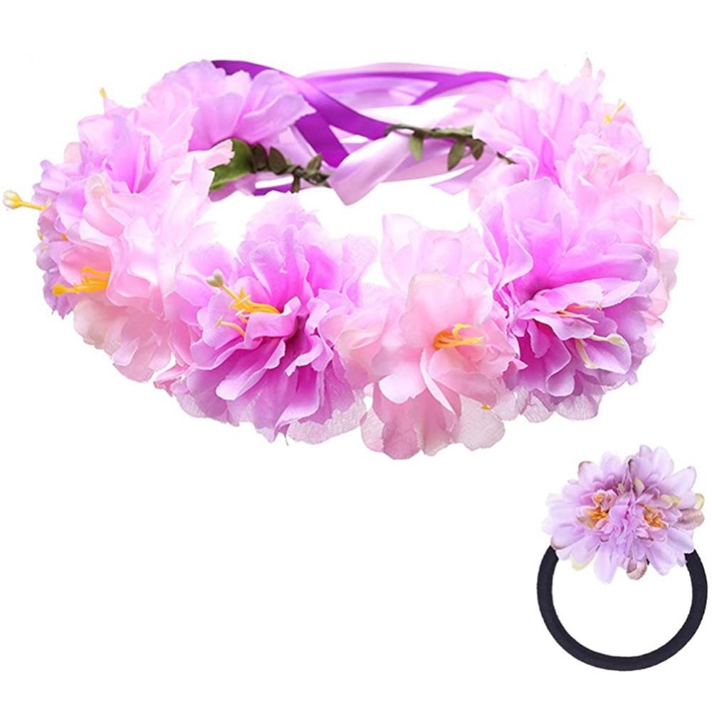 Headbands Flower Crown Floral Hair Wreath Wedding Headband Festival Garland - Purple - CO18QMWWG04