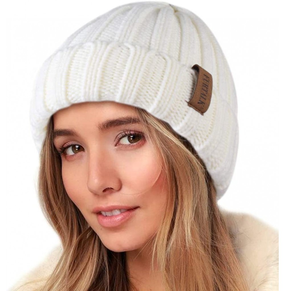 Skullies & Beanies Knit Beanie Hats for Women Men Double Layer Fleece Lined Chunky Winter Hat - White - CV18UYCZOLI