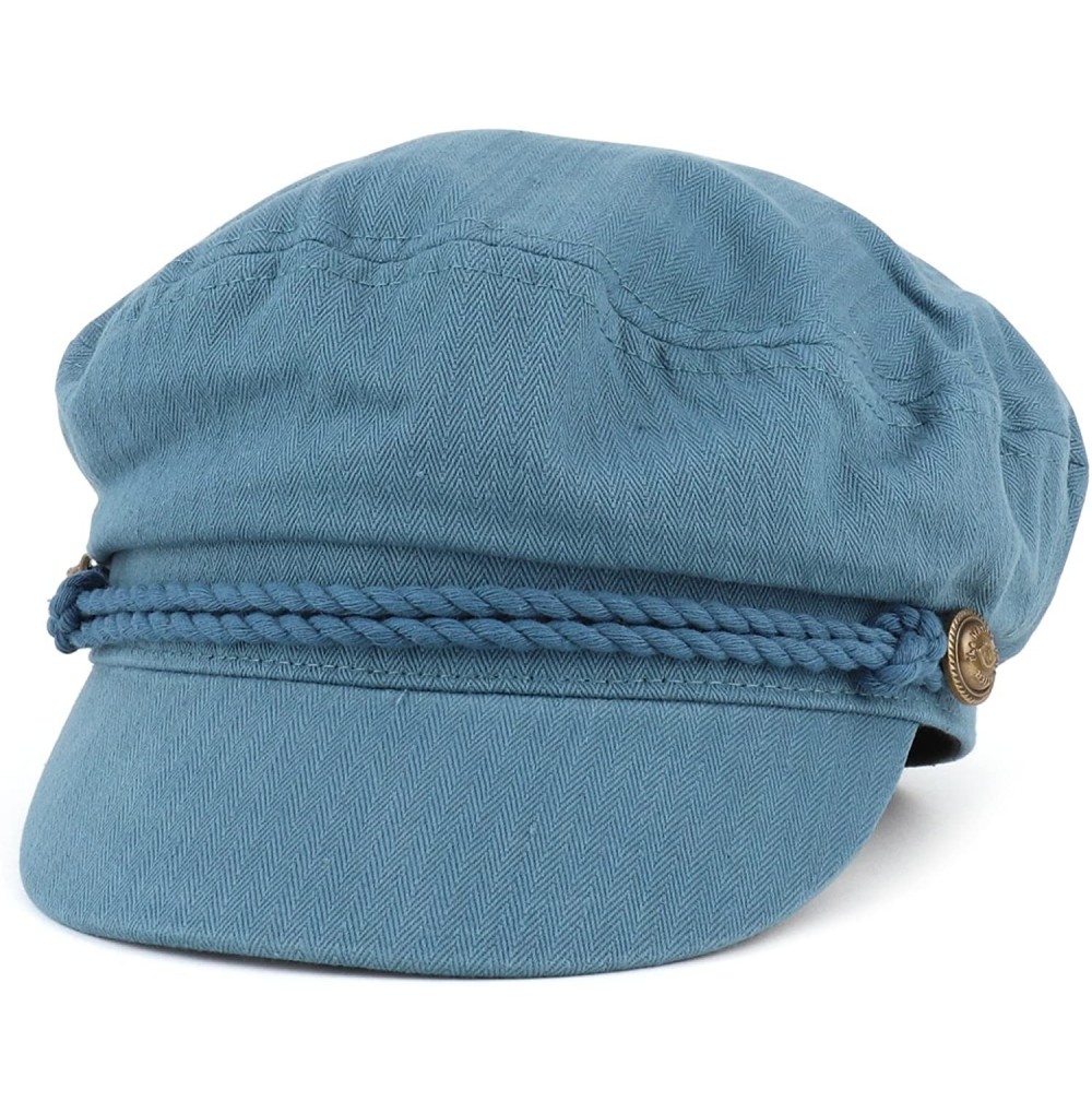 Newsboy Caps Cotton Herringbone Texture Newsboy Greek Fisherman Hat - Blue - CY18GE2A3SC