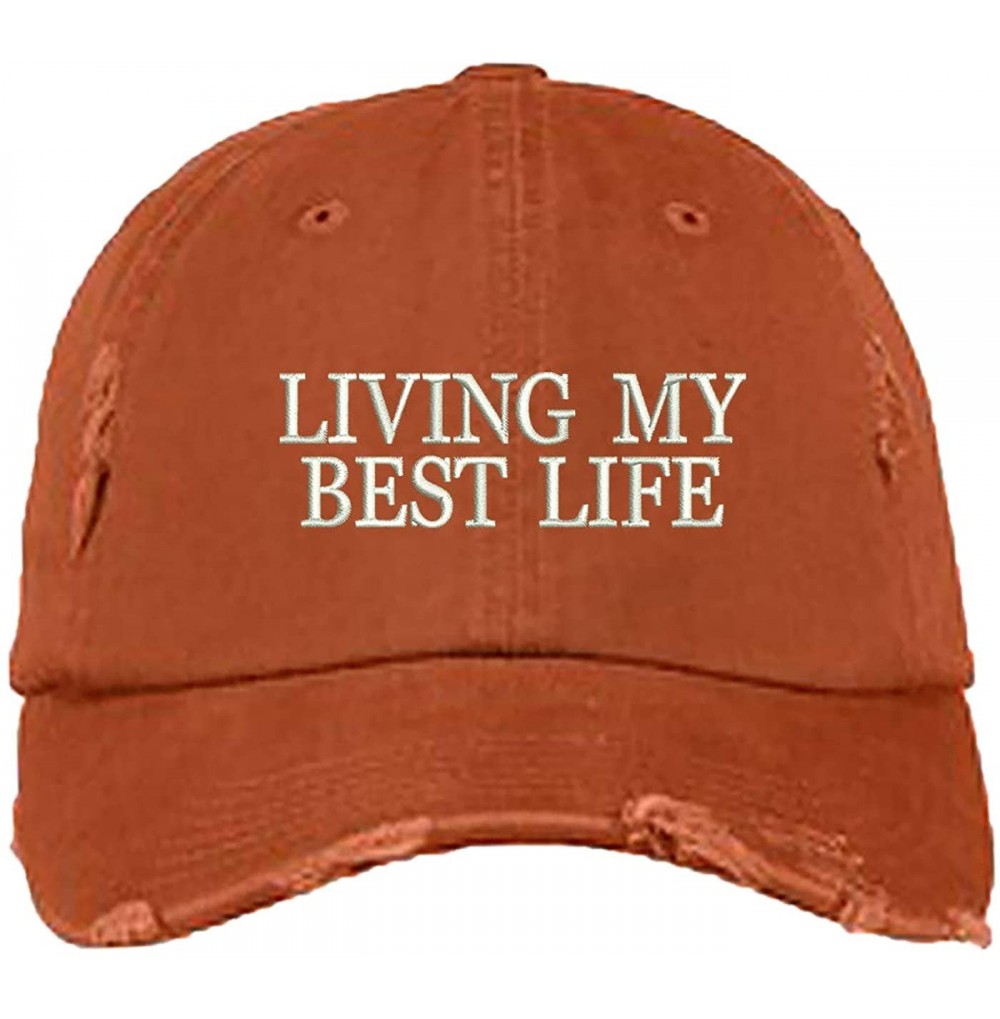Baseball Caps Living My Best Life Distressed Baseball Cap - Unisex Dad Hat - Orange - CG18MD7ZLTN