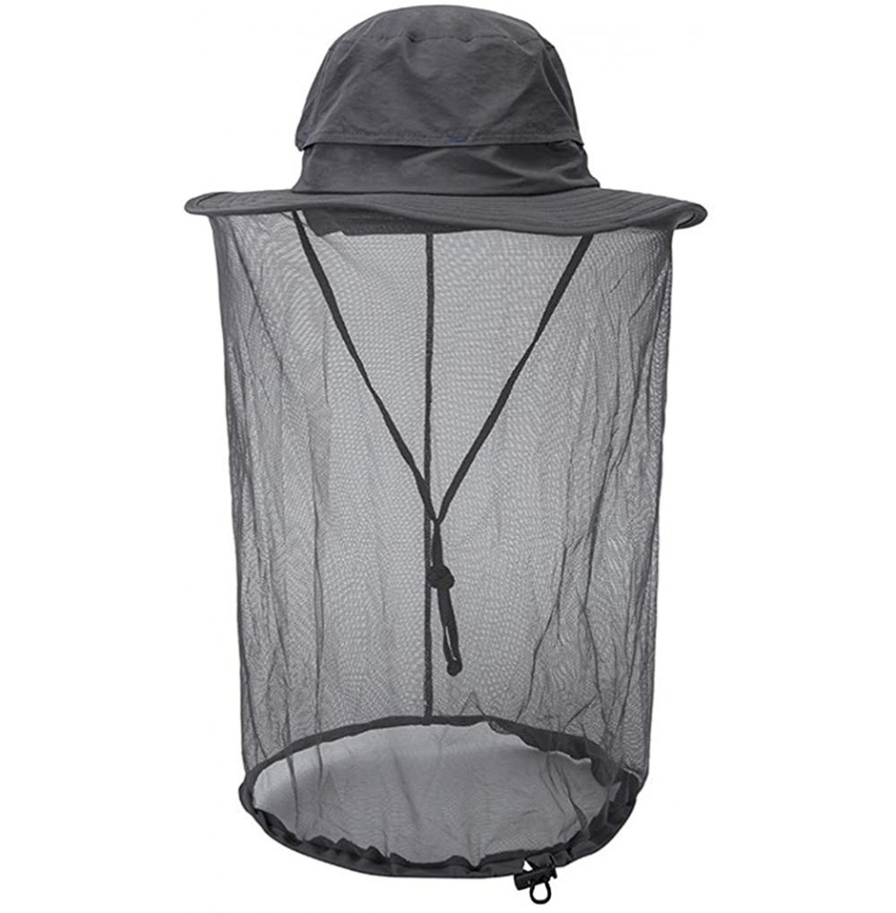 Sun Hats Outdoor Mosquito Net Hat- Safari Sun Bucket Hat with Hidden Net Mesh - Dark Gray - CW18QIMY44M