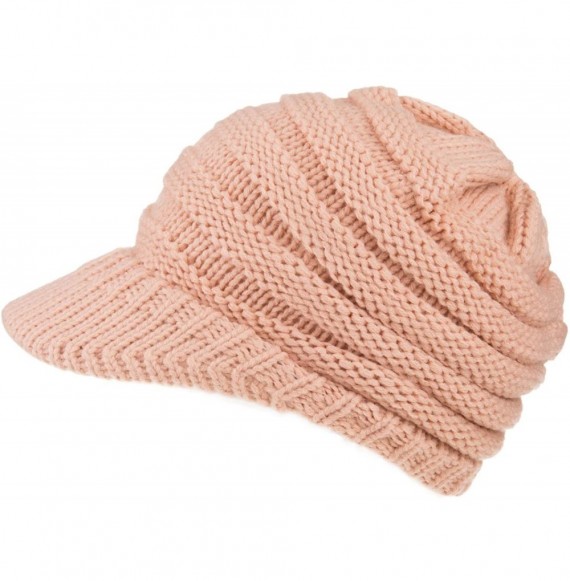 Skullies & Beanies Womens Trendy Outlet Tail Hat Soft Stretch Knit Warm Winter Beanie - Beige-pink - CE18HDN88AN