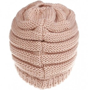 Skullies & Beanies Womens Trendy Outlet Tail Hat Soft Stretch Knit Warm Winter Beanie - Beige-pink - CE18HDN88AN