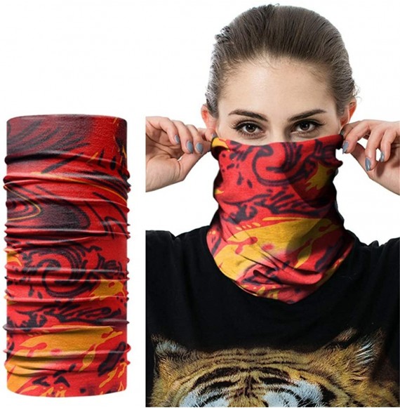 Balaclavas Seamless Face Mask Silk Fabric Headwear Headband Neck Gaiter Multifunctional - Red & Blue & Flame - CK197SMTQ0C