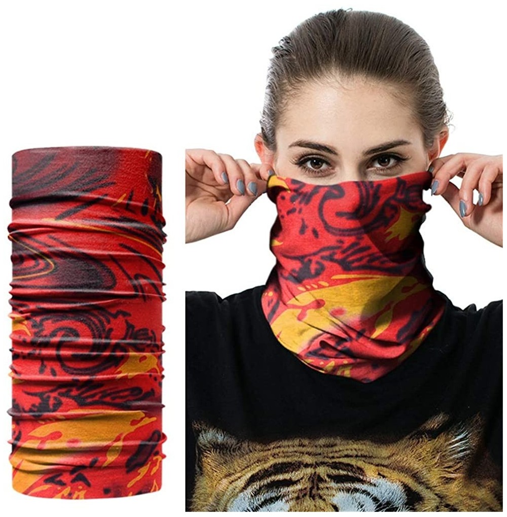 Balaclavas Seamless Face Mask Silk Fabric Headwear Headband Neck Gaiter Multifunctional - Red & Blue & Flame - CK197SMTQ0C