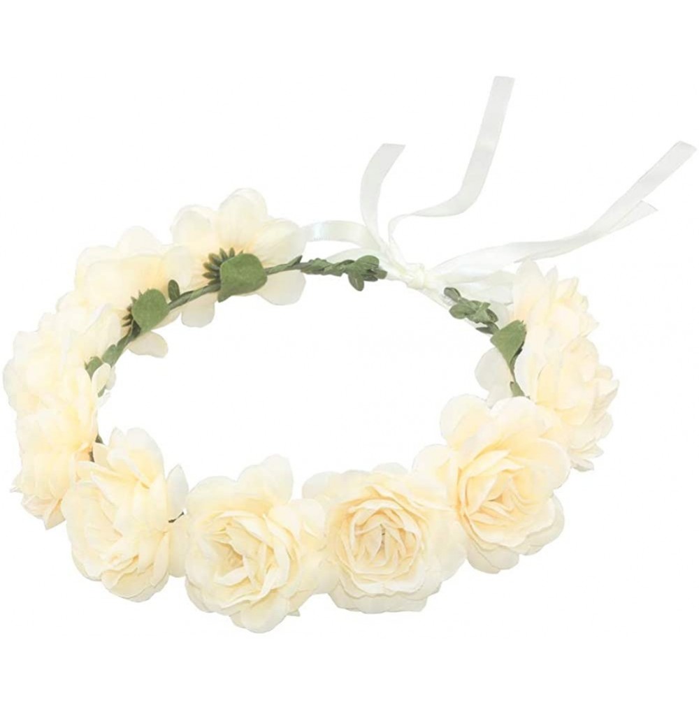 Headbands Flower Crown Floral Hair Wreath Wedding Headband Festival Garland - Ribbonbeige - CQ18SK5CIRX