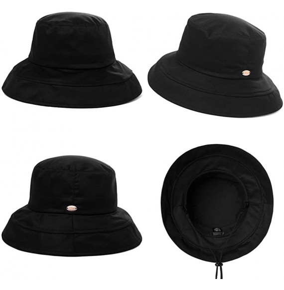 Bucket Hats Womens UPF50 Cotton Packable Sun Hats w/Chin Cord Wide Brim Stylish 54-60CM - 00038_black - CA18RXSHZZE