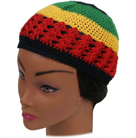 Skullies & Beanies Knit Kufi Hat - Koopy Cap - Crochet Beanie - Rasta (Red- Yellow- Green) - CU12COR34CJ