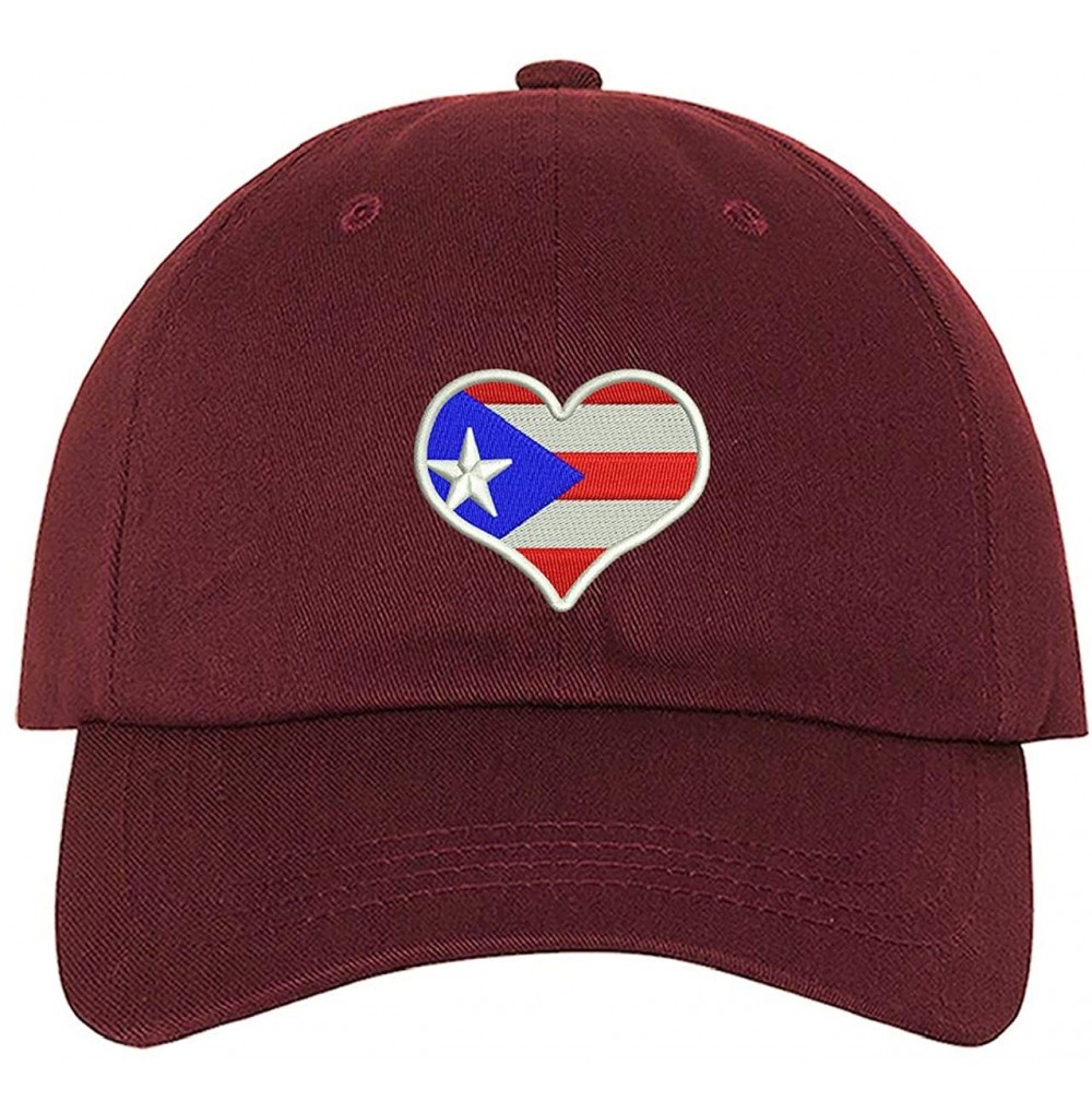 Baseball Caps Puerto Rico Flag Heart Unisex Baseball Hat - Burgundy - CF195HC633Q