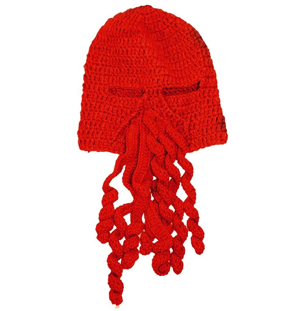 Skullies & Beanies Crochet Octopus Tentacle Beanie Hat Squid Cover Cap Knitted Beard Caps - Red - C012GALZ15R