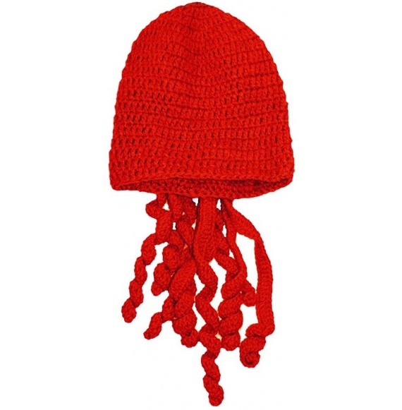 Skullies & Beanies Crochet Octopus Tentacle Beanie Hat Squid Cover Cap Knitted Beard Caps - Red - C012GALZ15R