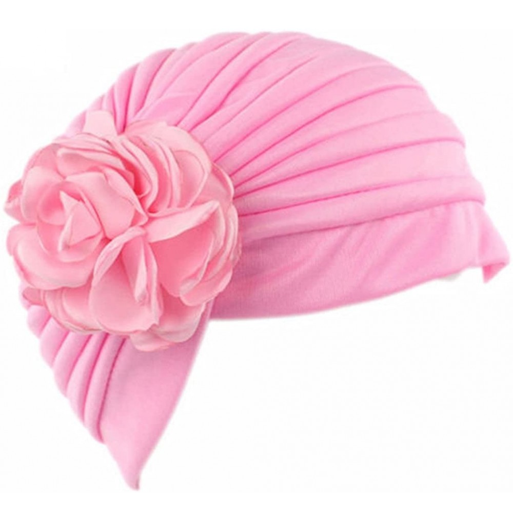 Skullies & Beanies Women Islamic Muslim Flower Turban Hat Chemo Cap Hair Loss Scarf Headwear - Pink - C31879K7IZO