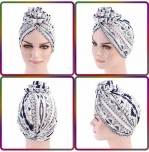 Skullies & Beanies Cotton Turbans for Women Flower Knot Headwrap Pre-Tied Bonnet Boho Pattern Chemo caps for Hair Loss - CS18...