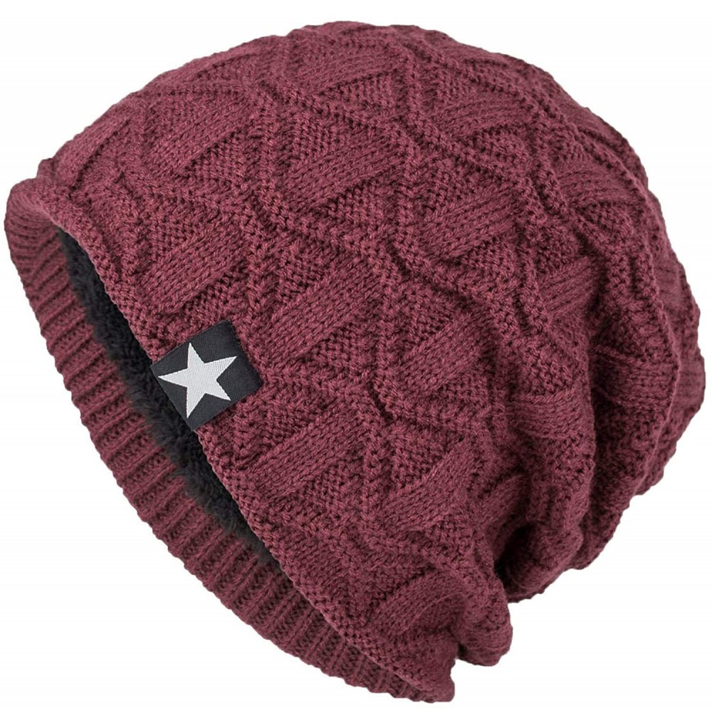 Skullies & Beanies Beanie Hat for Men Women Winter Warm Knit Slouchy Thick Skull Cap Casual Down Headgear Earmuffs Hat - Red ...