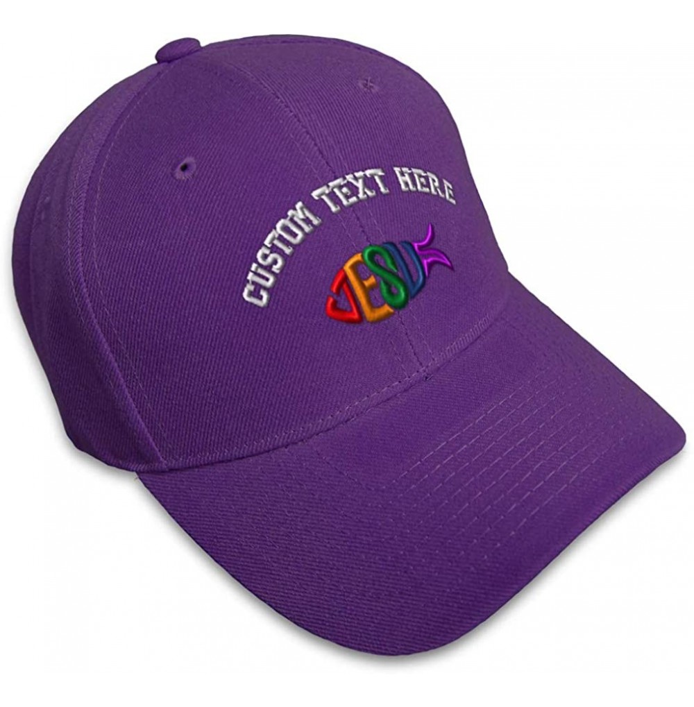 Baseball Caps Custom Baseball Cap Jesus Fish Christian B Embroidery Dad Hats for Men & Women - Purple - CG18SDKUA9R