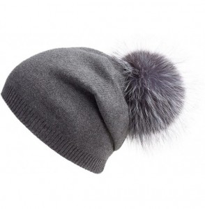 Skullies & Beanies Women's Slouchy Beanie Hat with Fur Pompom Warm Winter Hat - Gray( Gray Pompom) - C3185K8ESC7
