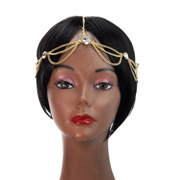 Headbands Women's Bohemian Fashion Head Chain Jewelry - Rhinestone Charm 2 Draping Strand- Gold-Tone - Gold-Tone - CI1211L4QET