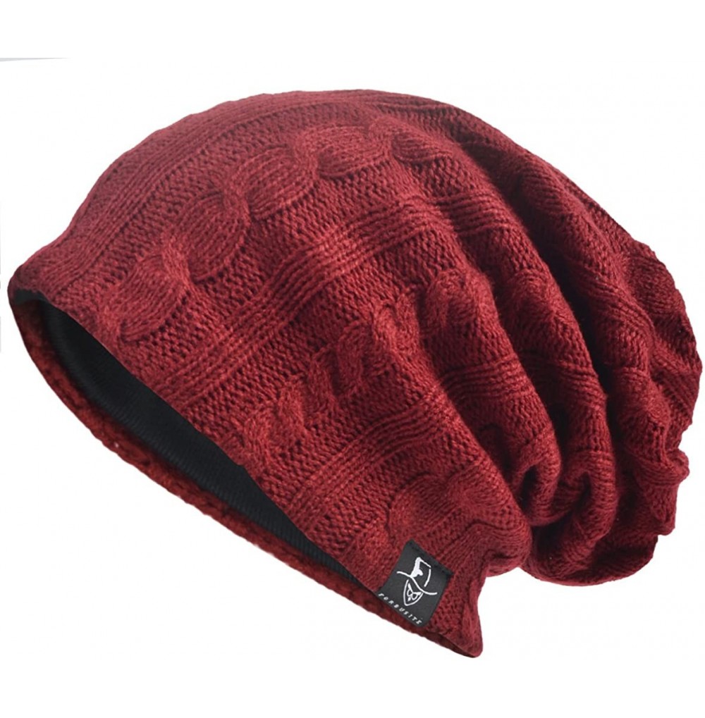 Skullies & Beanies Men's Cool Cotton Beanie Slouch Skull Cap Long Baggy Hip-hop Winter Summer Hat - Cable-claret - CA185T6DYH5