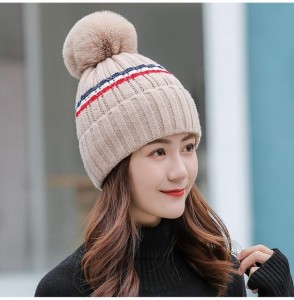 Skullies & Beanies Winter Beanie Hat Warm Knitted Hat for Women with Cute Pompom - Khaki - C81924UGKQG