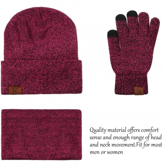 Skullies & Beanies Winter Beanie Hat Scarf Touch Screen Gloves- 3-Piece Winter Warm Clothing Set - Purplish Red - CB18AI3YDCM