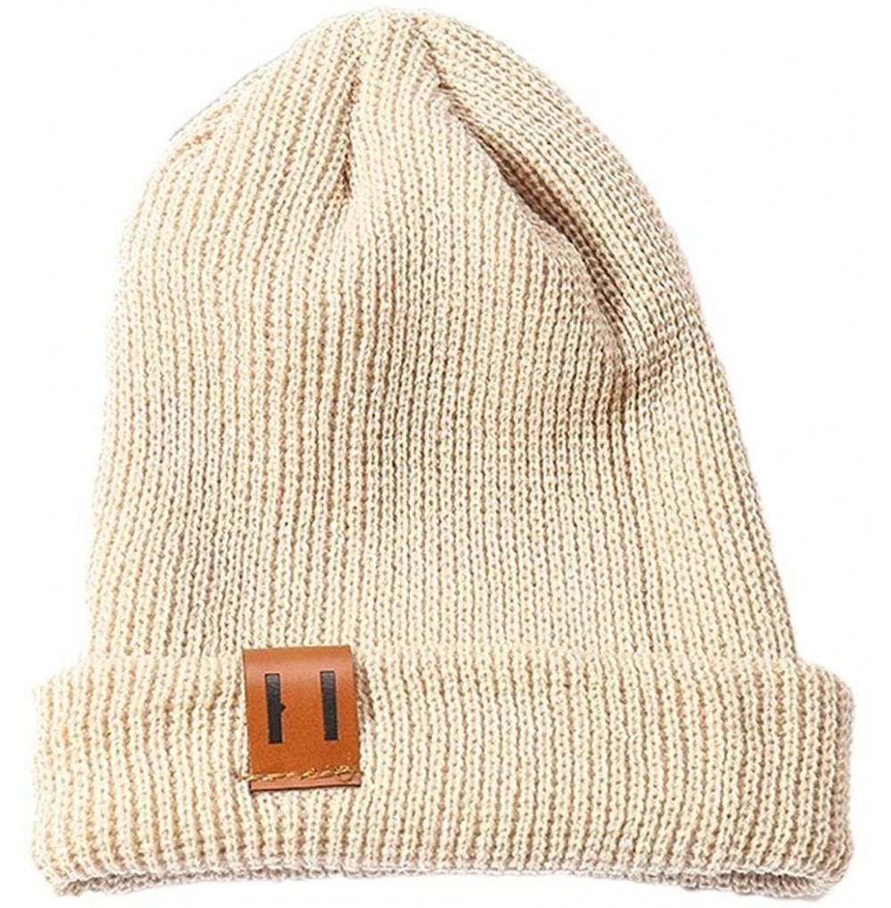 Skullies & Beanies Unisex Knitted Winter Warm Cap Fashion Casual Solid Beanie Hat Hats & Caps - Khaki - CC18AMUQ9AX