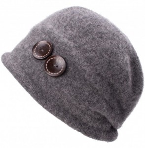 Bucket Hats New Womens 100% Wool Slouchy Wrinkle Button Winter Bucket Cloche Hat T178 - Gray - CD12MODUJW1