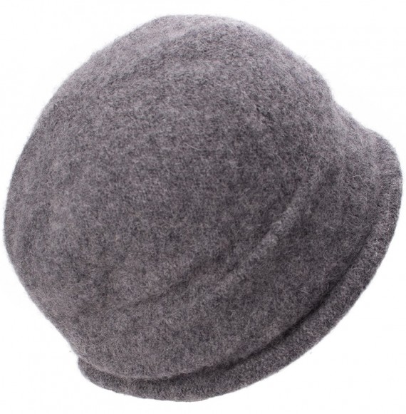 Bucket Hats New Womens 100% Wool Slouchy Wrinkle Button Winter Bucket Cloche Hat T178 - Gray - CD12MODUJW1