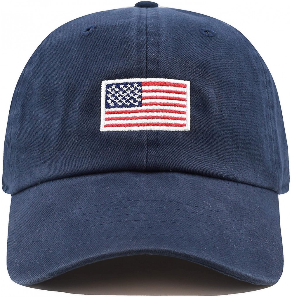 Baseball Caps USA Flag Embroidery Premium Soft 100% Cotton Low Profile Adjustable Baseball Dad Cap - Flag-navy - C6182268TMR