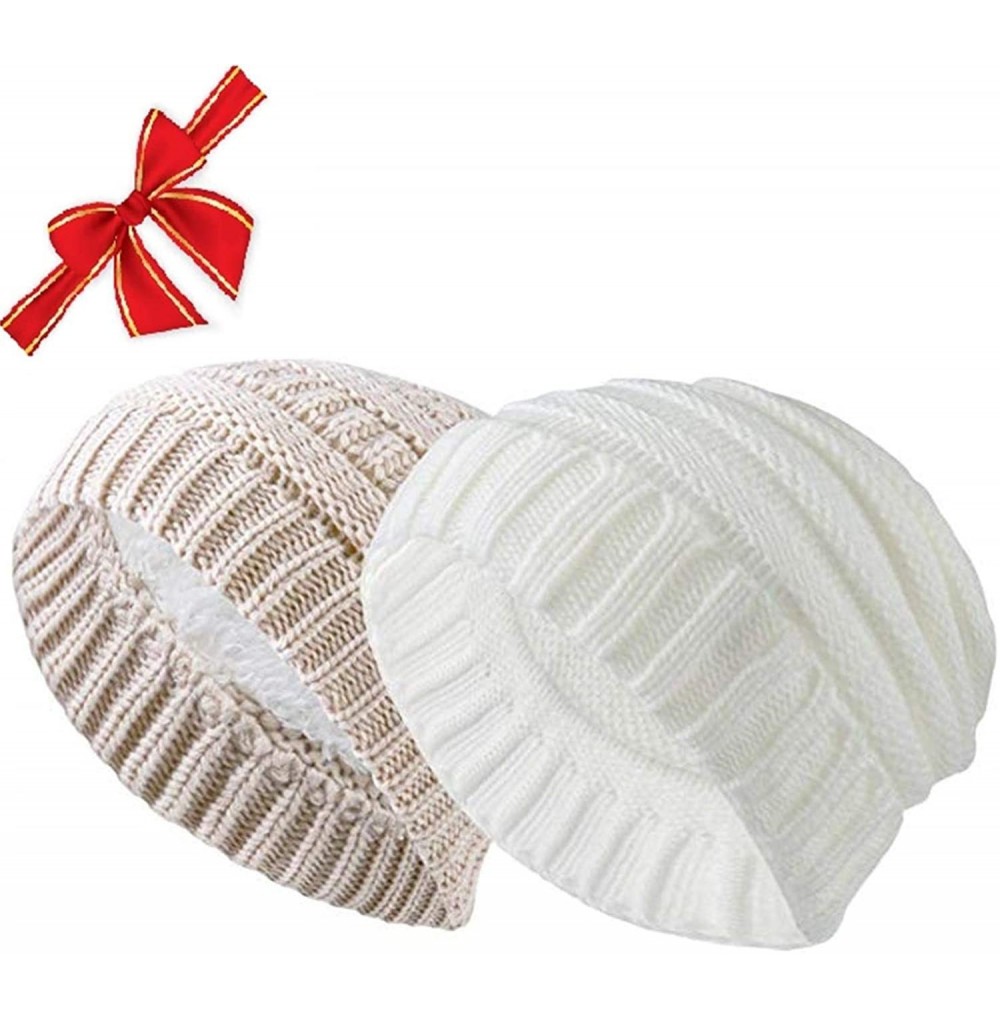 Skullies & Beanies 2 Pack Winter Hats for Women Slouchy Beanie for Women Beanie Hats - B5-beige/White Beanie(2 Pack) - CL18RO...