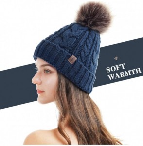 Skullies & Beanies Women Winter Pompom Beanie Hat with Warm Fleece Lined- Thick Slouchy Snow Knit Skull Ski Cap - 1 Dark Deni...