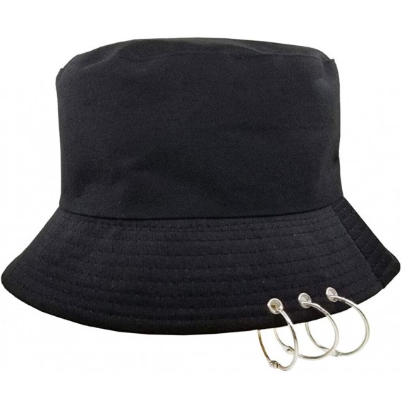 Bucket Hats Kpop Bucket-Hat with Rings-Fisherman-Cap - Men Women Unisex Caps with Iron Rings - Black - CG18MC227I4