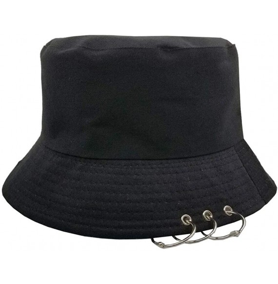 Bucket Hats Kpop Bucket-Hat with Rings-Fisherman-Cap - Men Women Unisex Caps with Iron Rings - Black - CG18MC227I4