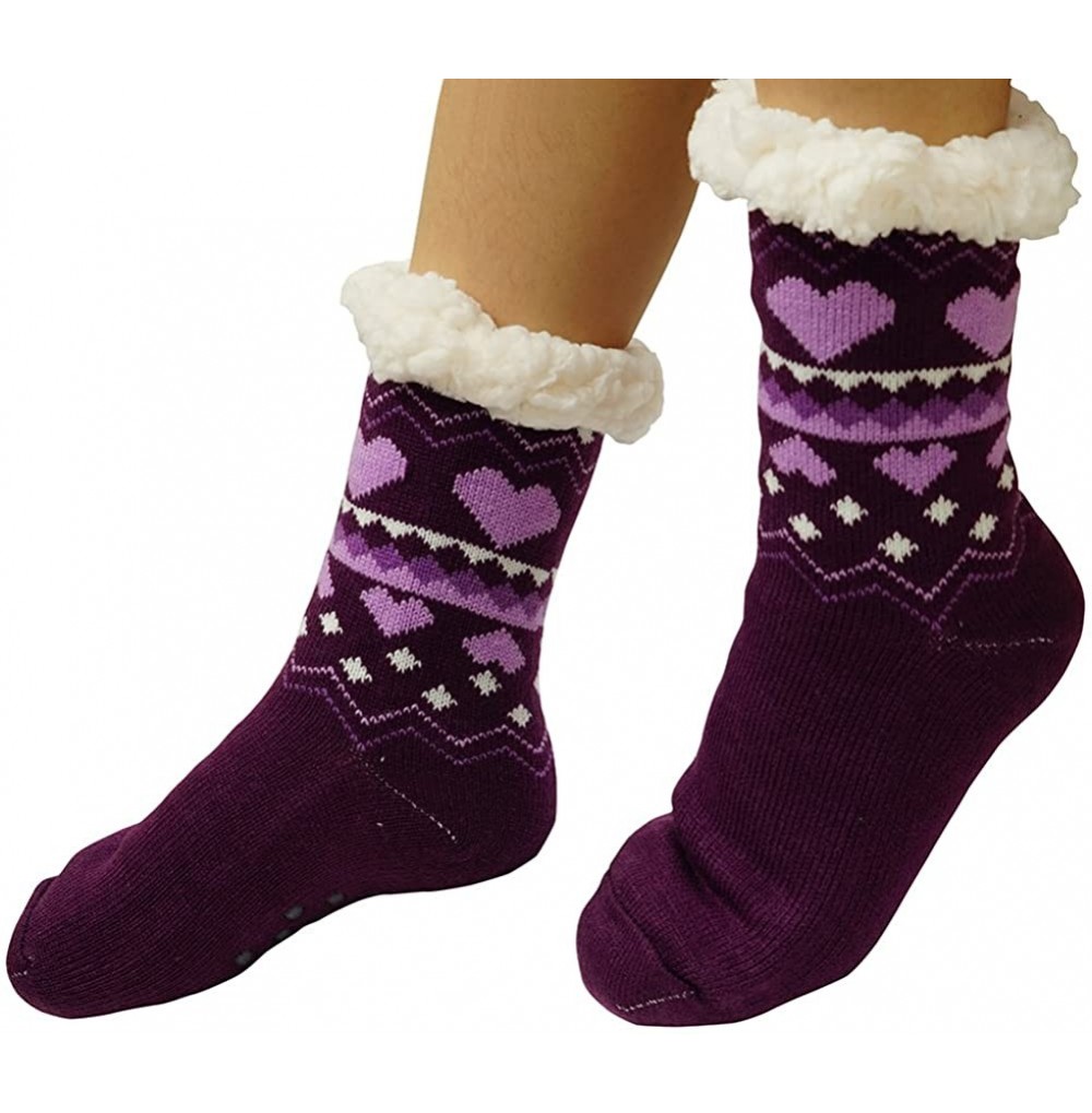 Skullies & Beanies Womens Warm Cozy Fuzzy Fleece Lined Winter Christmas Gift Non-skid Slipper Socks - Purple - C618897Q8MC